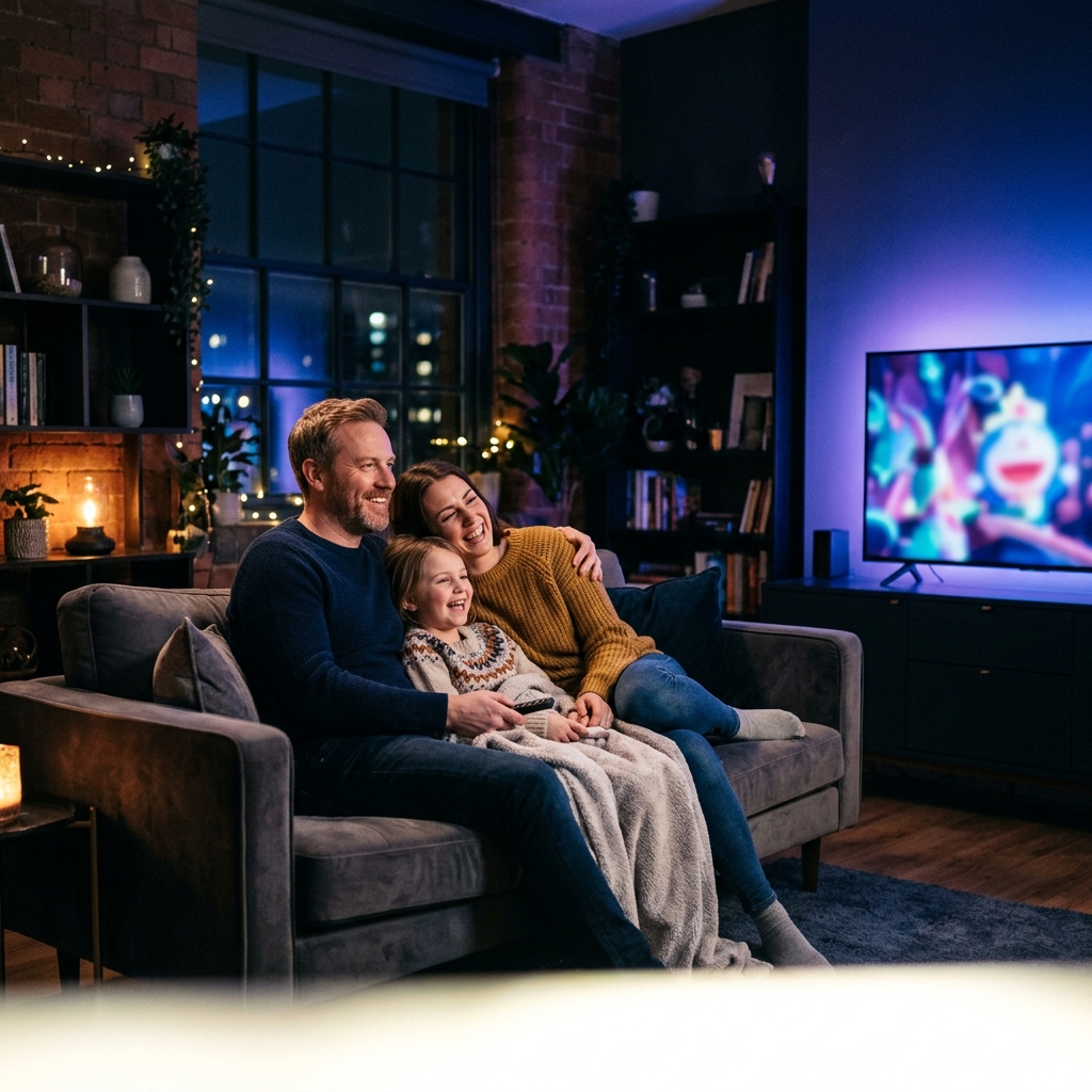 Family watching AurexTV premium streaming